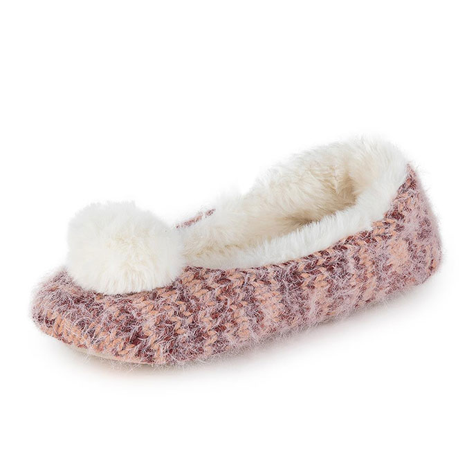 totes Ladies Fluffy knit Ballet Slipper Berry Extra Image 3